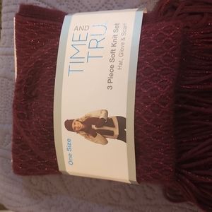 3 piece soft knit set hat, glove & scarf.